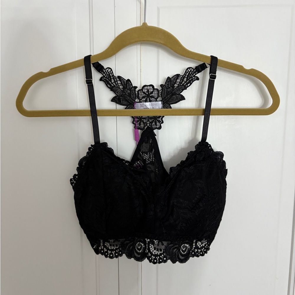 Black Lace Racerback Bralette with Scalloped Trim
